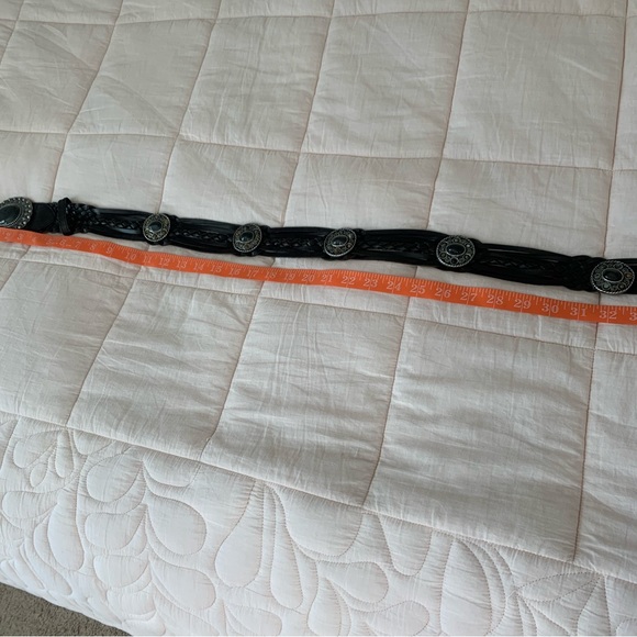 Brown leather belt woven with gorgeous silver stone accented areas stone buckle - Picture 11 of 15